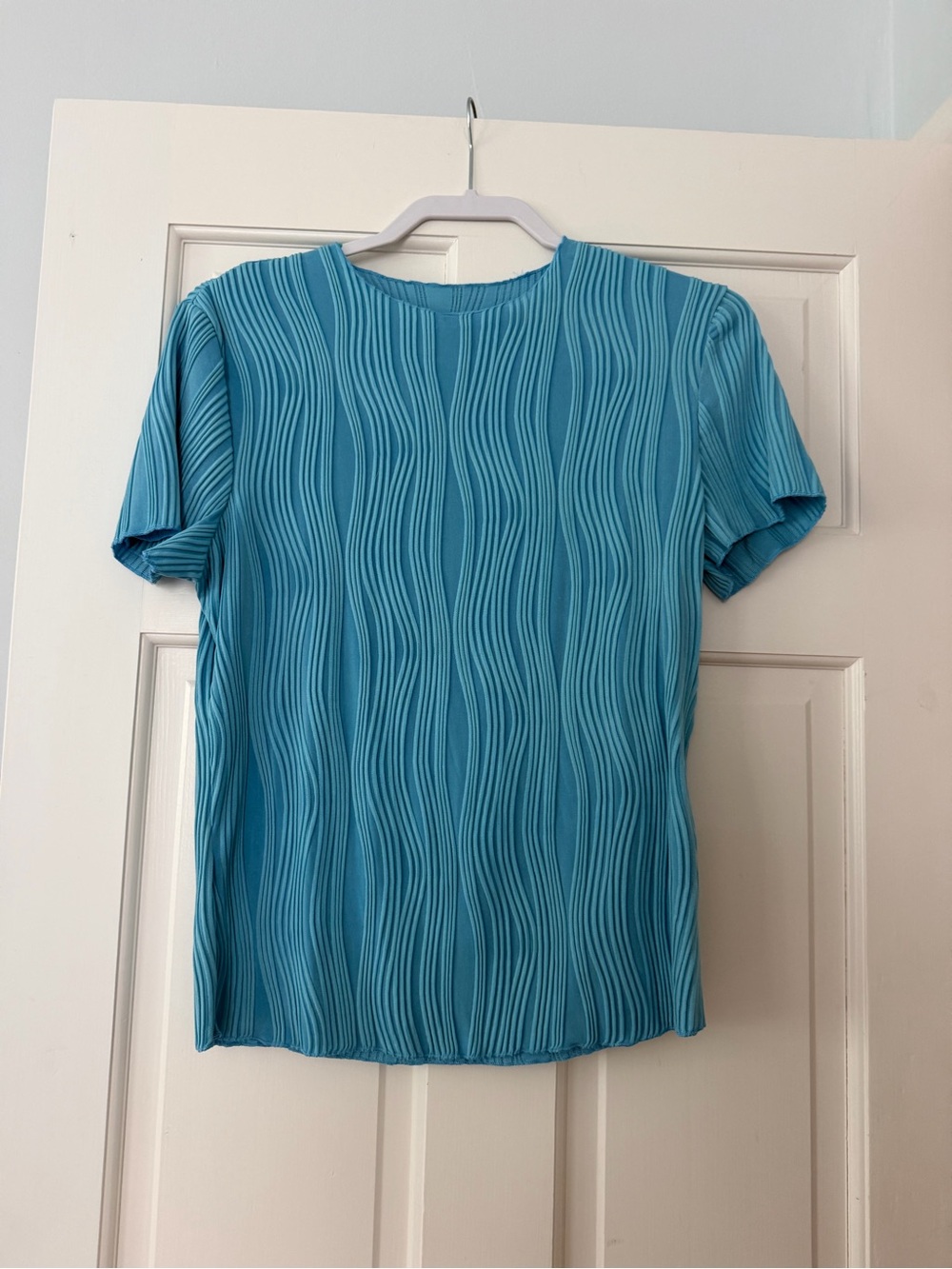 Blue Textured Short-Sleeve Top